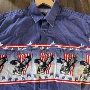 Vintage Western America Pearl Snap Patriot Eagle Flag High Noon Men's Large
